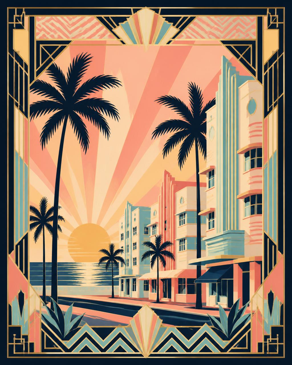 Art deco travel poster of Miami Beach, Florida